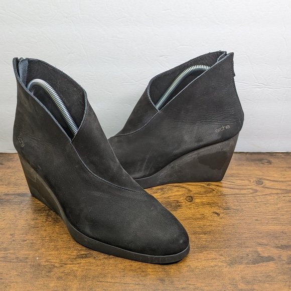 Arche Wedge Ankle Boots 9 EU 40 Black Booties Back Zipper Booties - Picture 11 of 11